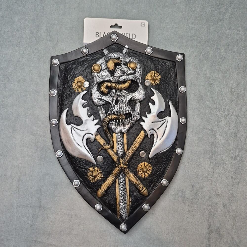 Medieval Knight Skull Shield 18" Tall Cosplay Novelty Black Polyurethane New